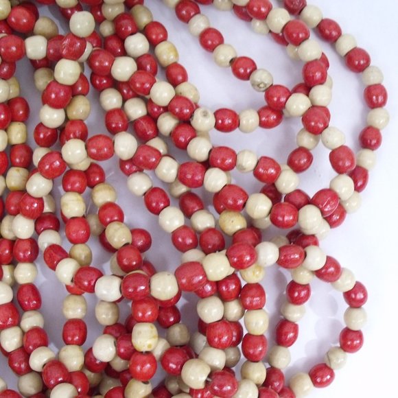 Wood Bead Garland Red and Natural 4 Strands 31 Feet - Picture 4 of 4